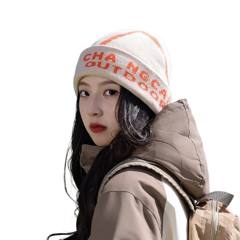 

Streetwear Knit Hat with Letter Print Unisex Winter Beanie Urban Hip Hop Warm Skull Cap for Cycling Hiking Casual