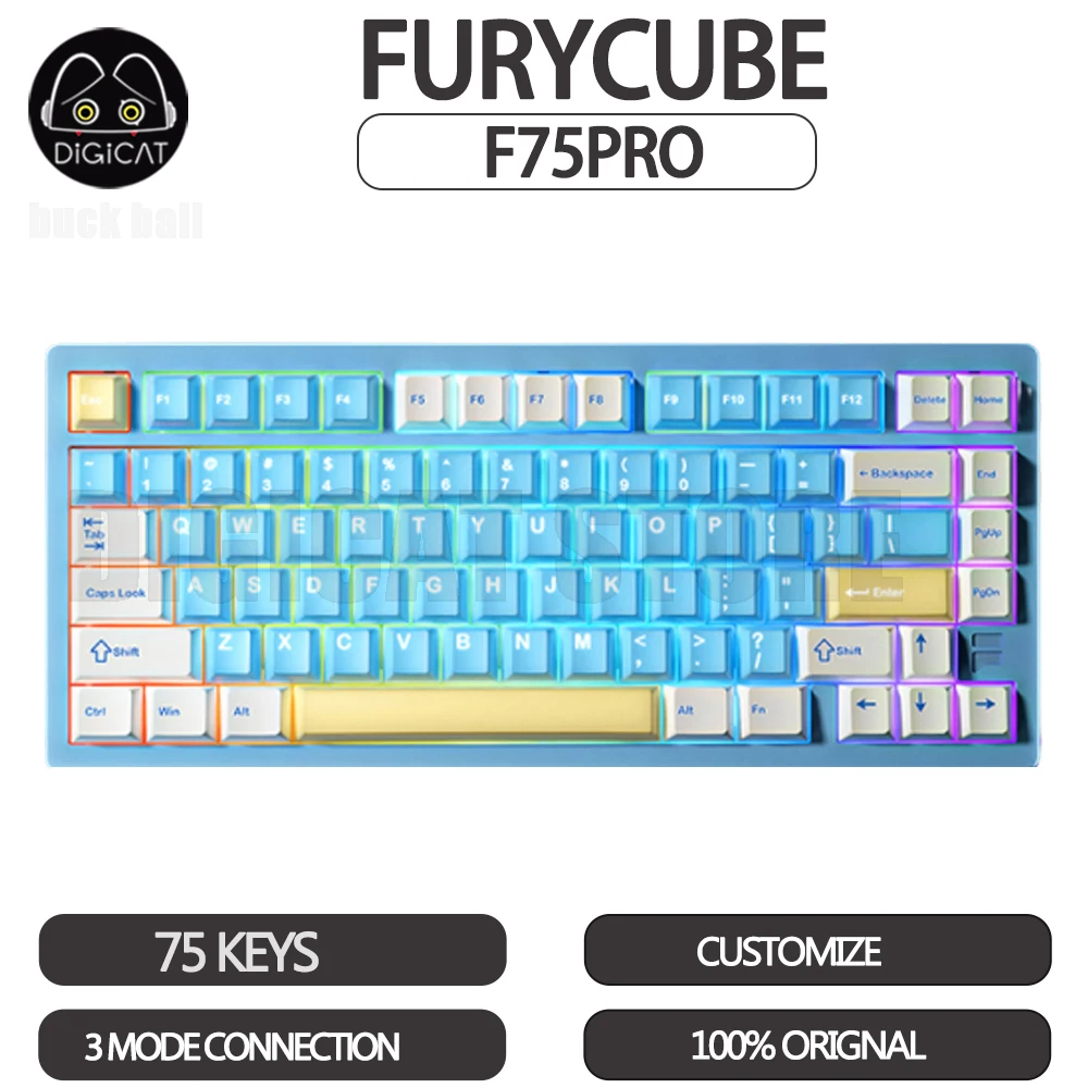 Furycube F75pro Mechanical Keyboard 3Mode Gaming Keyboard F75 Pro Hot Swap Keyboards Semi-Transparent Keycaps Customized Gifts