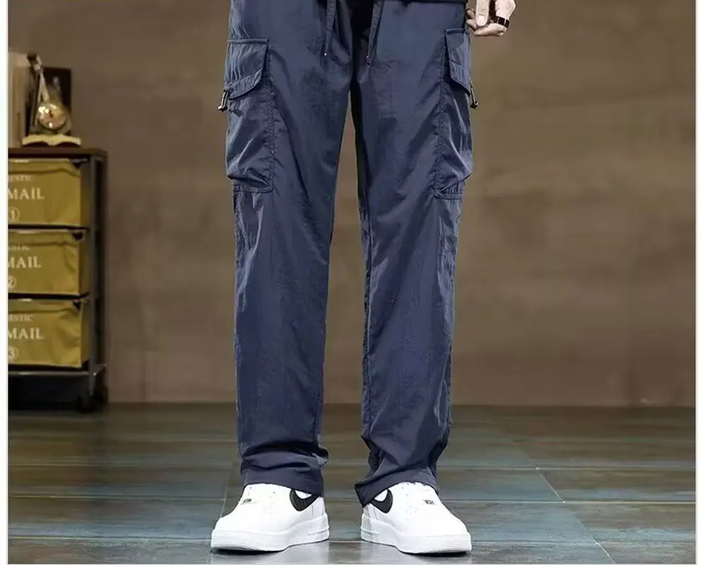 

2024 new spring and autumn overalls men's straight leg wide-leg casual pants drawstring multi-color fashion trend pants