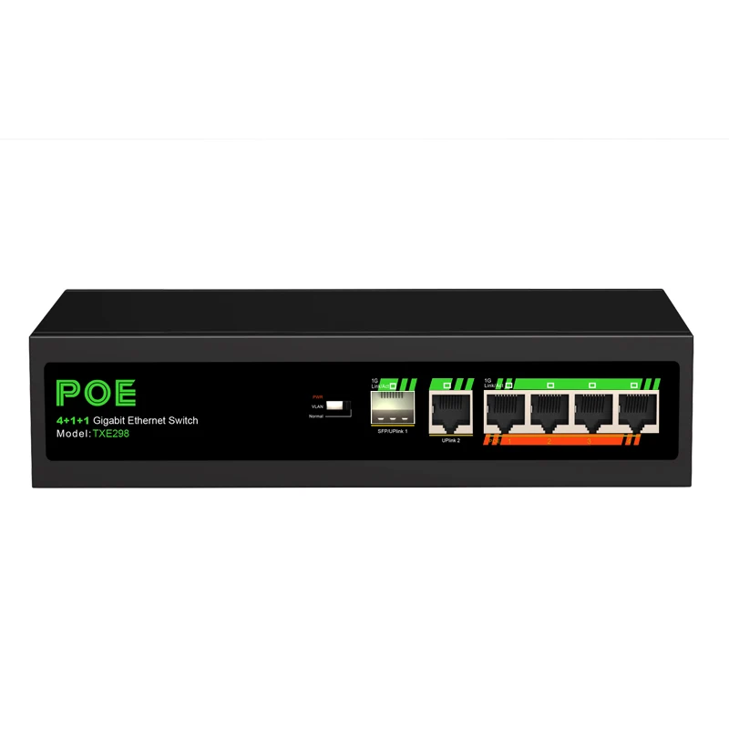 

4 порта POE + 1 порт SFP + 1 порт Uplink Неуправляемый коммутатор PoE для IP-камеры Поддержка Vlan