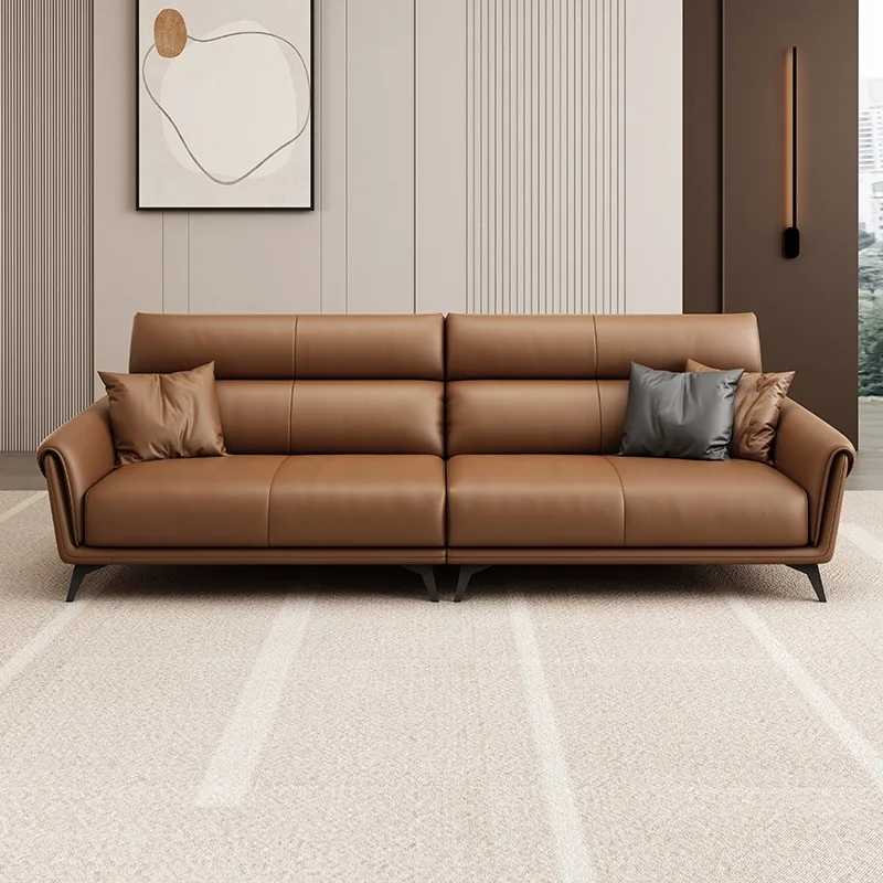 Modern Genuine Leather Three Seat Office Sofa for Home Office and Living Room Commercial Use