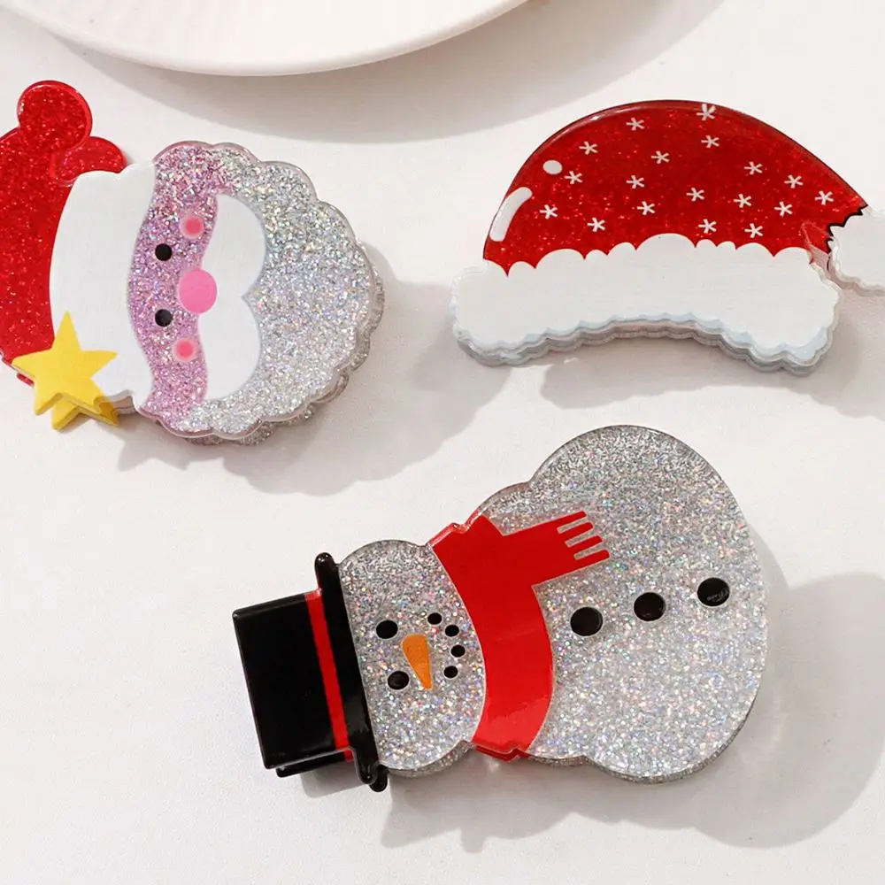 Sweet Acrylic Christmas Hair Claw PVC Merry Christmas Xmas Cartoon Hair Clip Snowman Multicolor Cute Shark Clip Teenagers