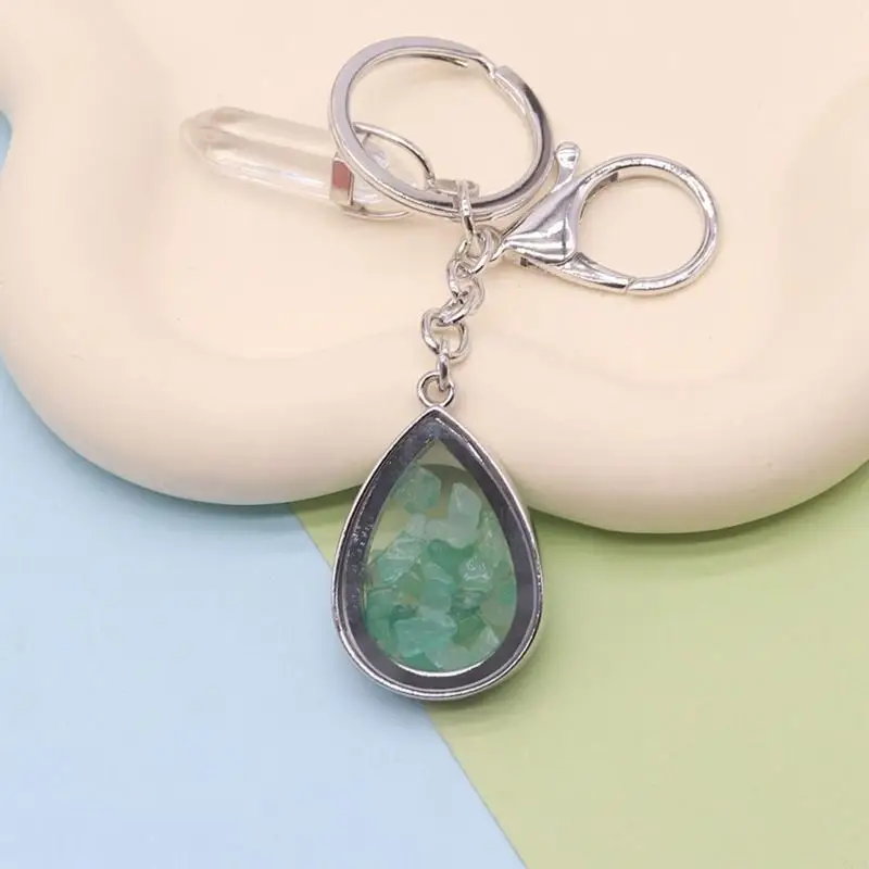Natural Stone and Crystals Heart Frame Photo Keychain for Keys Backpacks and Sentimental Present Giving C71A