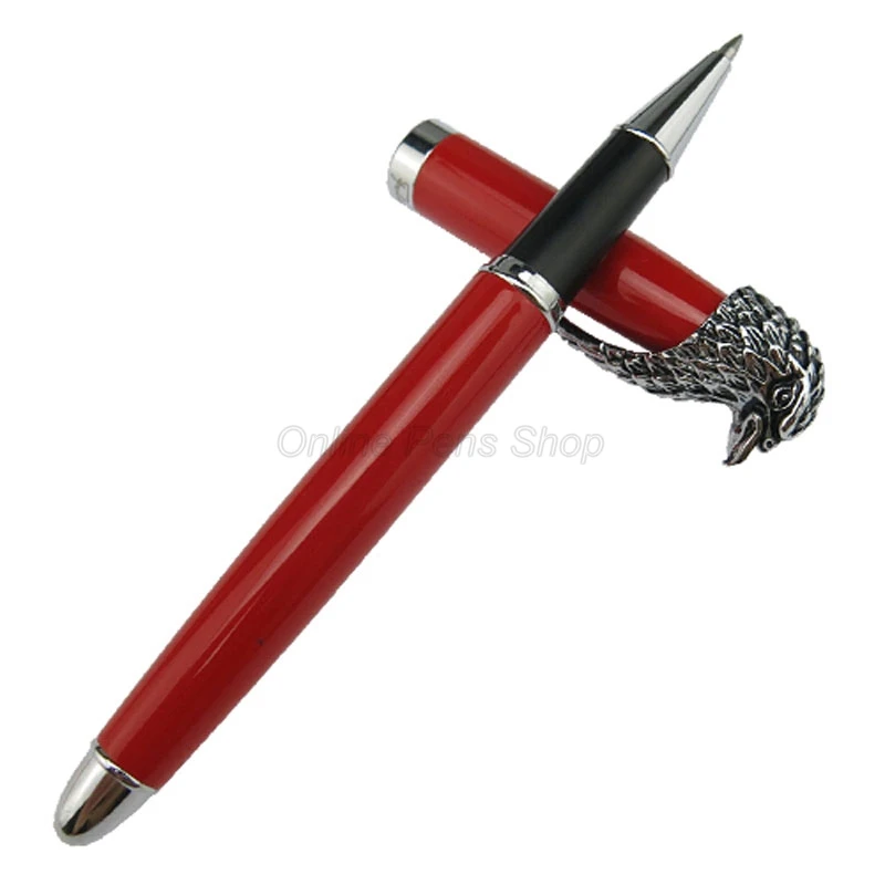 

Fuliwen Metal Red Barrel Owl Eagle Head Clip Roller Ball Ballpoint Pen Silver Trim Writing GiftPen