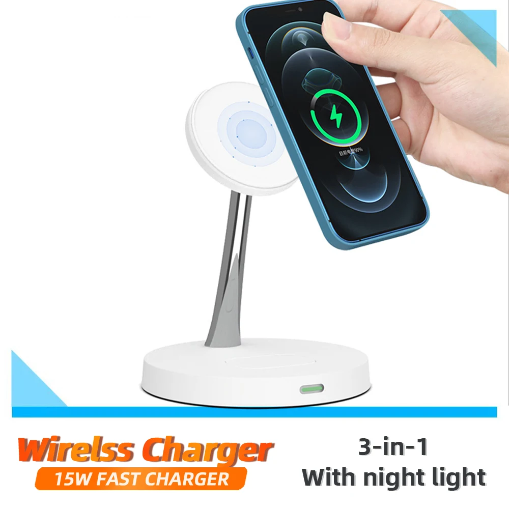 3 in 1 Wireless Charger Stand For iPhone 14 13 12/11 Apple Watch 4 in 1 Charging Station for Airpods Pro iWatch With light