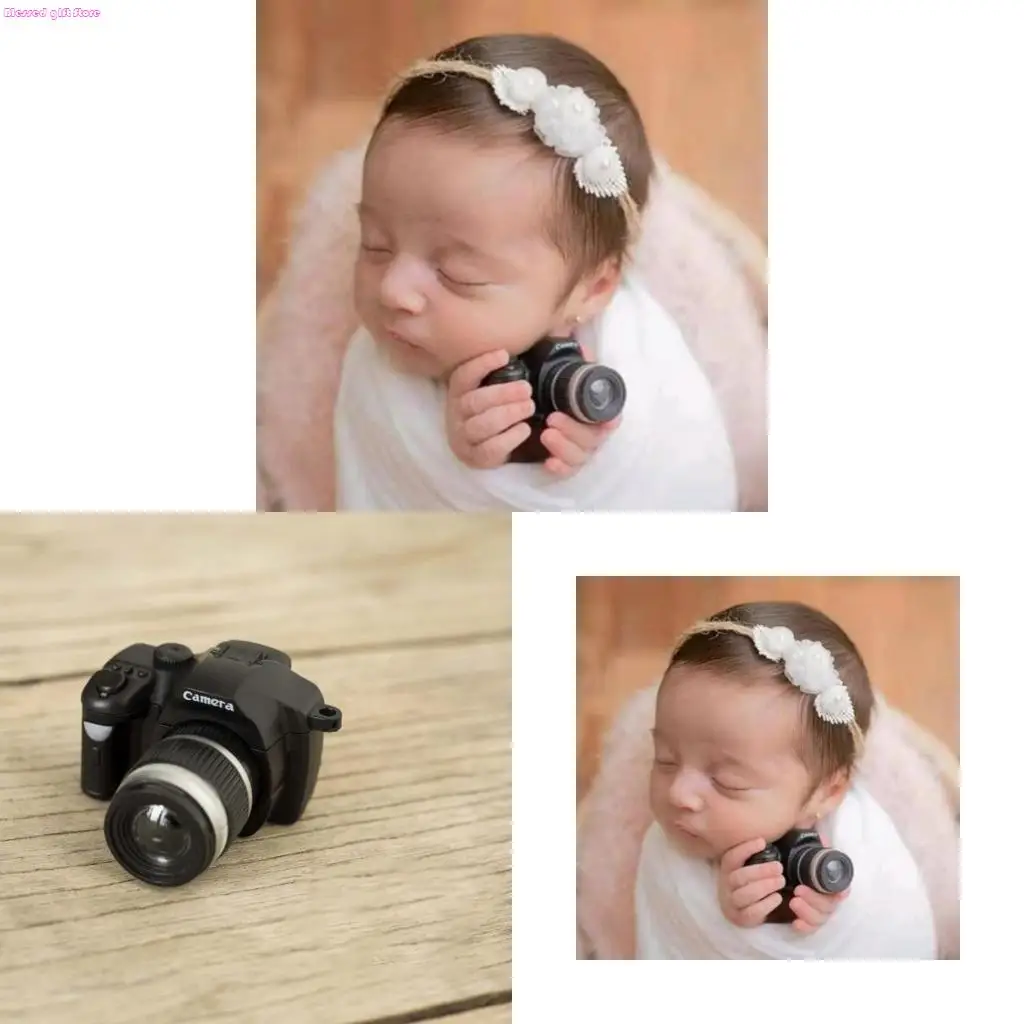 

D0JC 1/12 Dollhouse Mini Camera Model Newborn Photography Props Retro Miniature Camera Infants Photo Decorations
