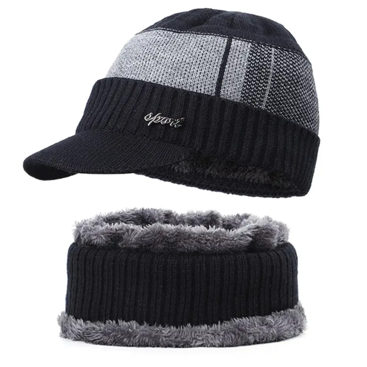 

Men's New Knitted Hat And Scarf Set - Keep Warm in Autumn and Winter with this Windproof Cotton Hat and Woolen Neck Sleeve