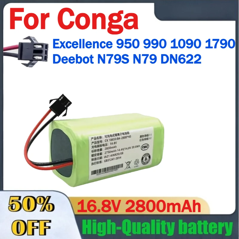 

16.8V 2800mAh Robot Vacuum Cleaner Replacement Battery for Conga Excellence 950 990 1090 1790 Deebot N79S N79 DN622