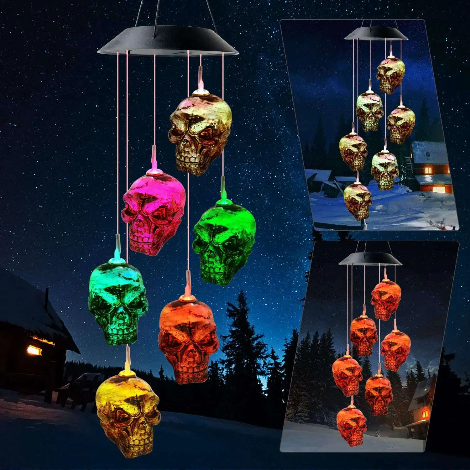 Carillón de viento de calavera de esqueleto para niños, carillón de viento Solar, decoración de regalo al aire libre, decoración de jardín, luces de vacaciones