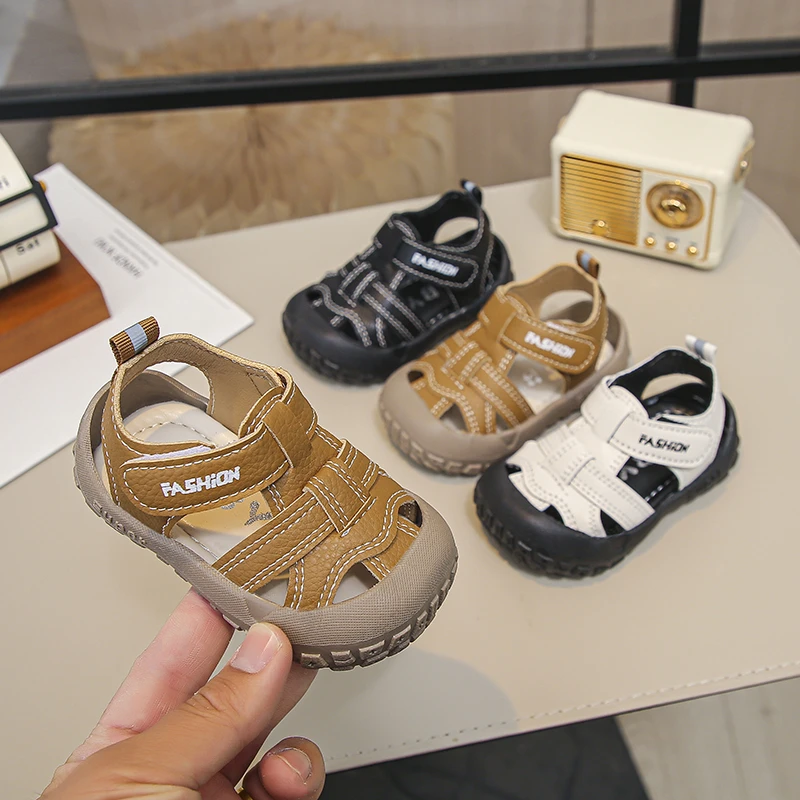 2026 Summer New Fashion Sewing Design Soft-soled Girls Sandals Children's Solid Color Hook and Loop Design Joker Sandals