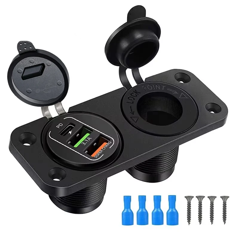 Wasserdichte Zigarettenanzünder-Steckdose, Schnellladung 3.0, 12 V/24 V, Dual-USB-Auto-Steckdose mit LED-Voltmeter, Touch-Schalter für Auto, Wohnmobil, Boot