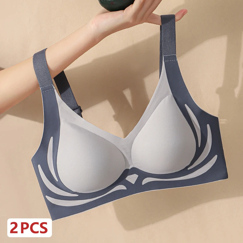2pcs Plus Size Women Seamless Push Up Bras Sexy Wireless Support Underwear Female Breathable Gather No Steel Sleepwear Bralette