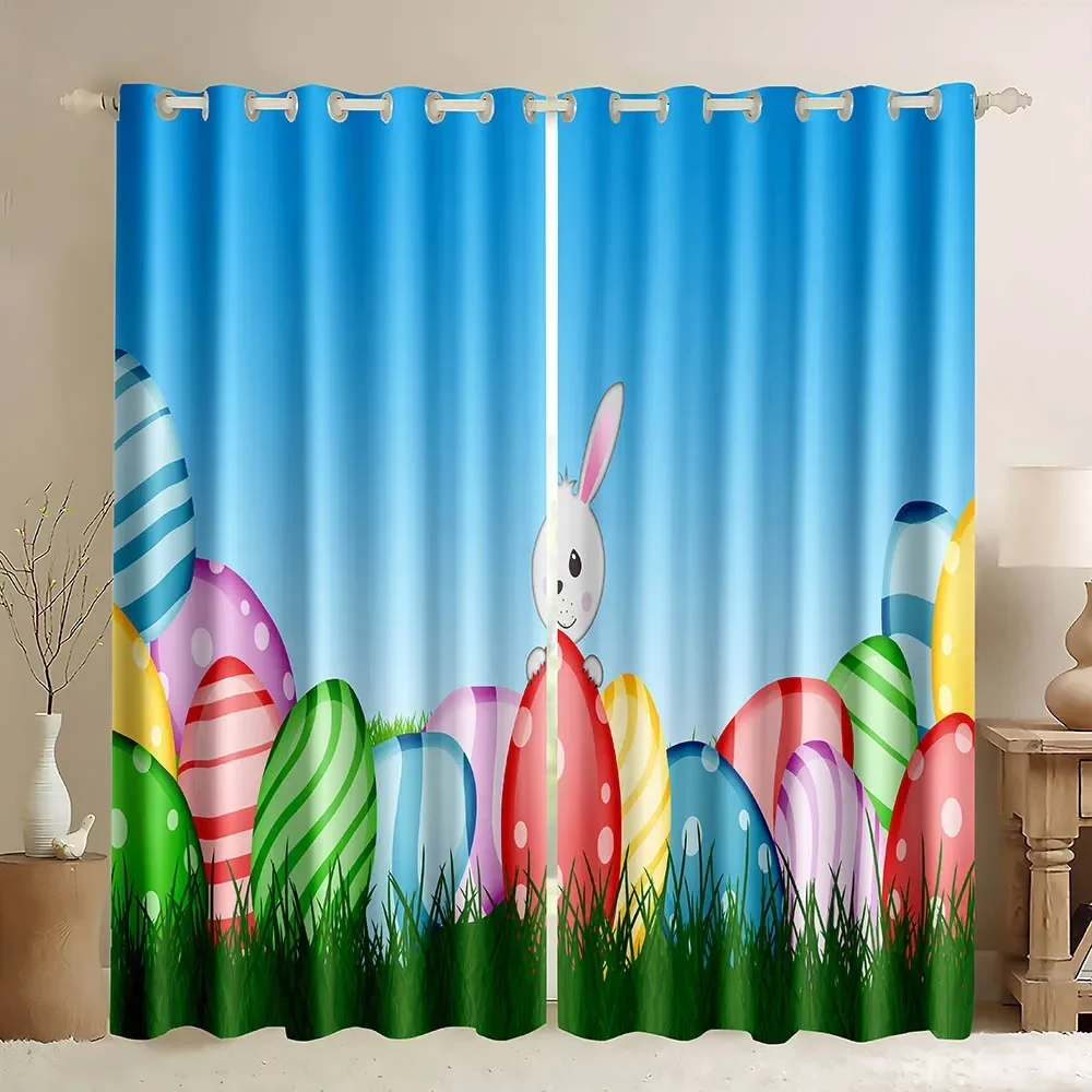 Easter Window Curtains,Funky Colorful with Different Patterns Eggs and Bunny Drapes,Blackout Curtains for Living Room Bedroom