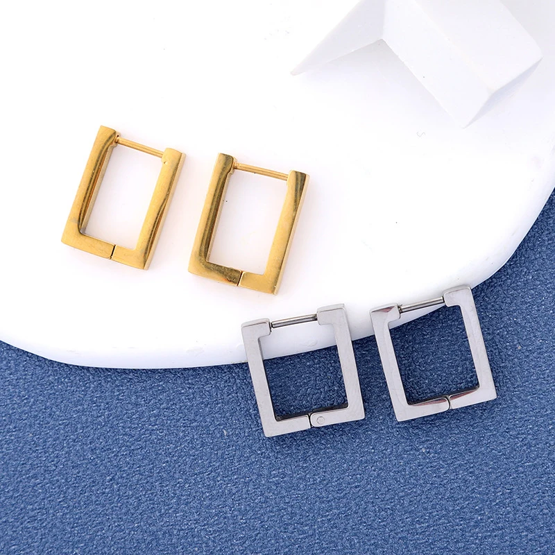 Fashion Geometric Stainless Steel  Square Triangle Hoop Earrings Men Women Stainless Steel Punk Hiphop Piercing Jewelry Gifts
