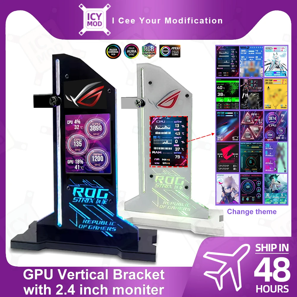 

2.4-inch display moniter Video Card Vertical Bracket GPU 320x240 Resolution Aida64 Computer data 5v3 Pin/12v4pin RGB Sync