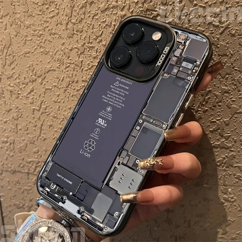 الإبداعية لوحة دوائر كهربائية نمط جراب هاتف آيفون 16 15 14 11 12 13 برو ماكس 7 8 زائد X XR XS الملونة الفضة الصلب غطاء