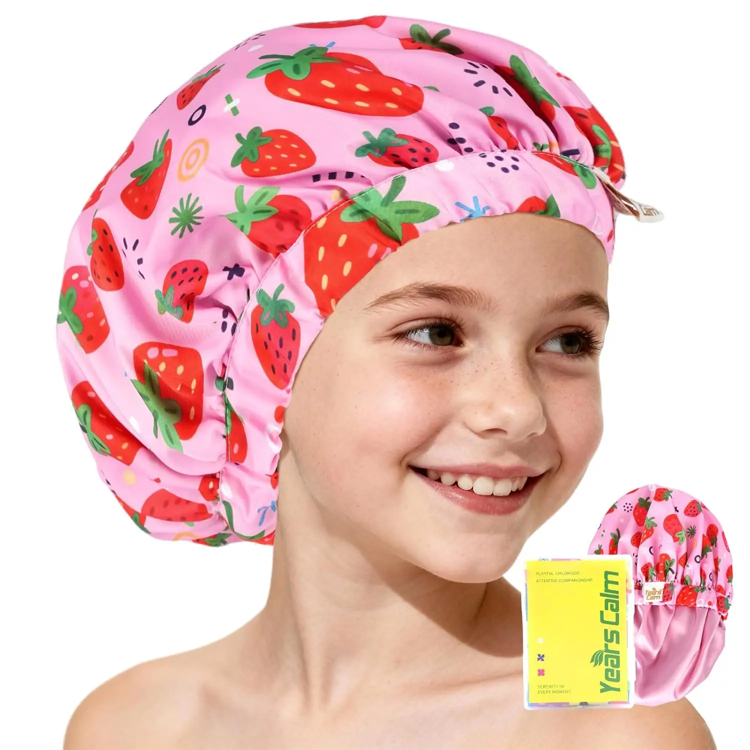 

Satin Lined Shower Cap for Kids, Waterproof Kids Shower Cap with Soft Hair Protection & Wide Elastic