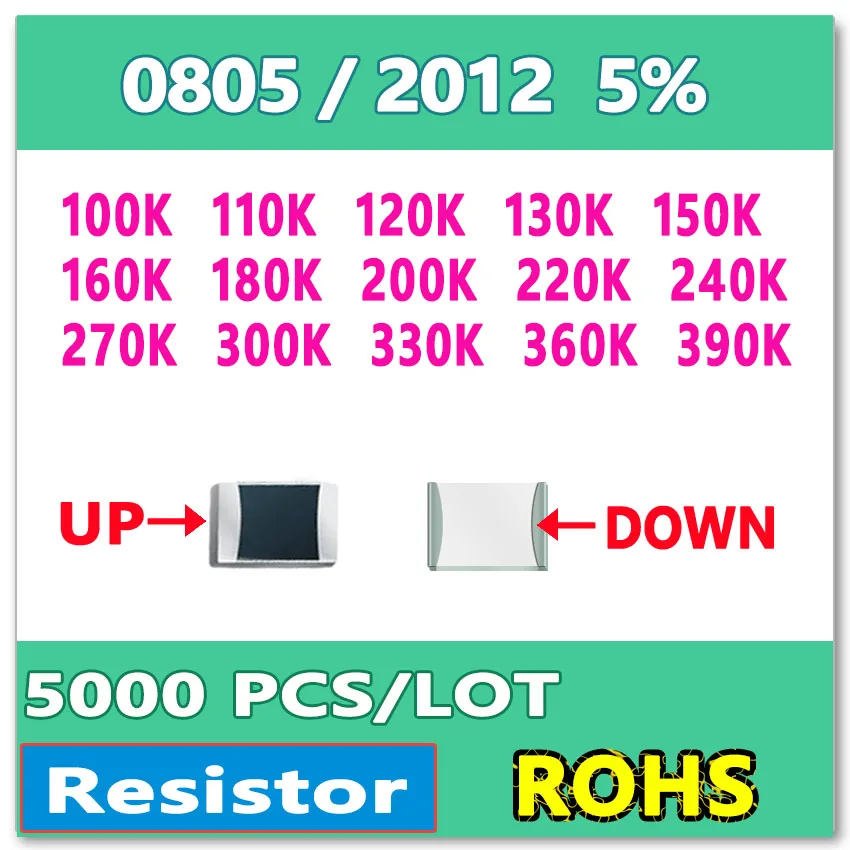 JASNPROSMA 0805 J 5% 5000 шт. 300K 330K 360K 390K 270K 240K 220K 200K 180K 160K 150K 130K 120K 110K 100K 2012 OHM Новый резистор