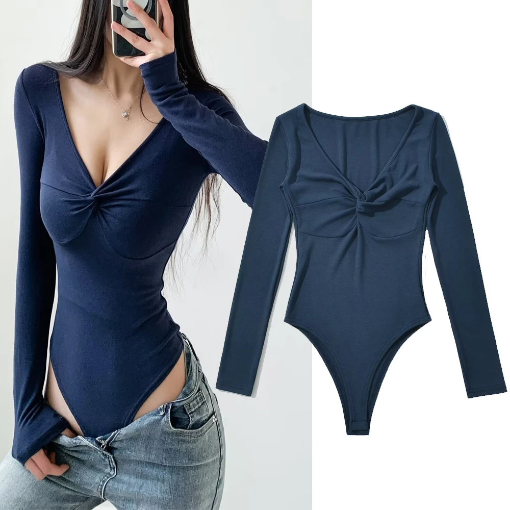 

Модный женский комбинезон-шаровары с длинными рукавами, прямые брюки с высокой талией, королевский синий цвет, с узлом на груди