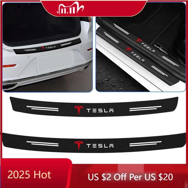 

Car Sticker 1pcs Carbon Fiber Car Trunk Rear Bumper Sticker Guard Plate Protector For Tesla Model Y 3 S X Roadster SpaceX Roadst