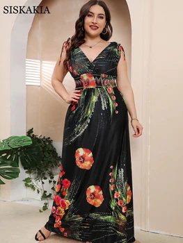 Vestido bohemio de seda con estampado Floral para mujer, traje largo holgado con cuello en V profundo, Sexy, talla grande, 4XL, 5XL