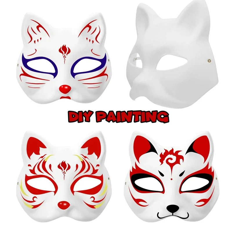 2Pcs DIY Unpainted Masquerade Mask White Paper Blank Animal Mask for Cosplay Cat Decoration for Easter Mardi Gras Carnival