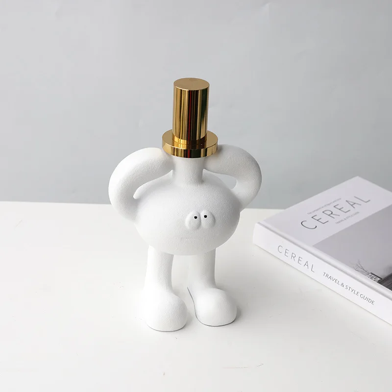 Cute Abstract Cartoon Character Figurine Modern Luxury Matte White Decor With Gold Top 15x11x27cm For Entryway Living Room Tv