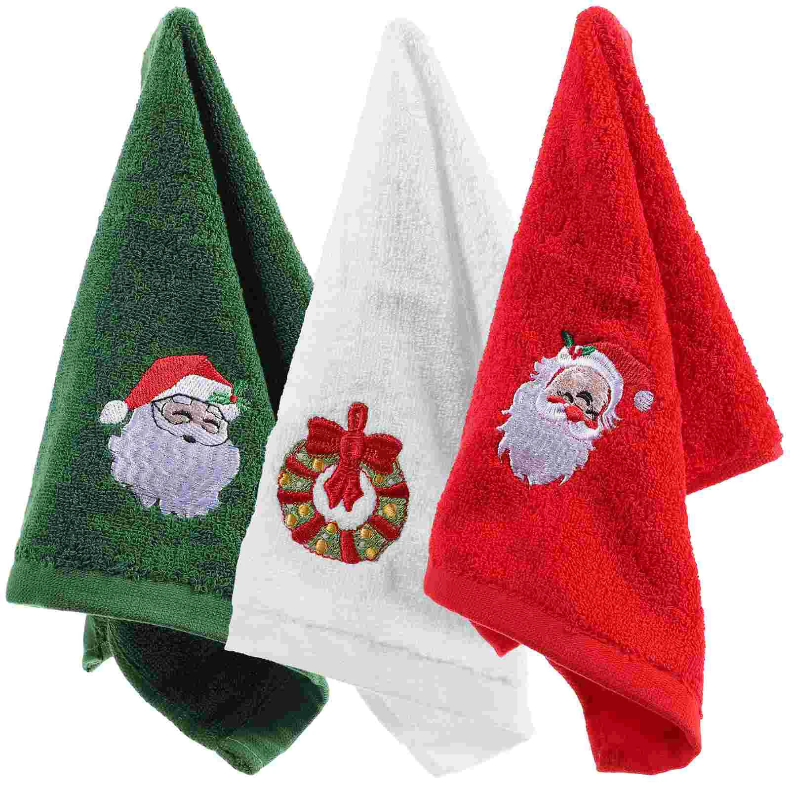 3 Pcs Christmas Towel Green Bath Towels Face Xmas Cotton Face-washing Steel Wire