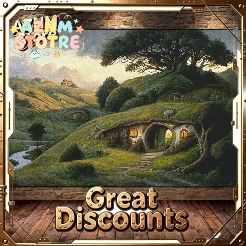 The S-Shire Canvas Painting H-Hobbit Hole Landscape Poster Cozy Earth  Halfling House Wall Art for Living Room Home Decor Mur