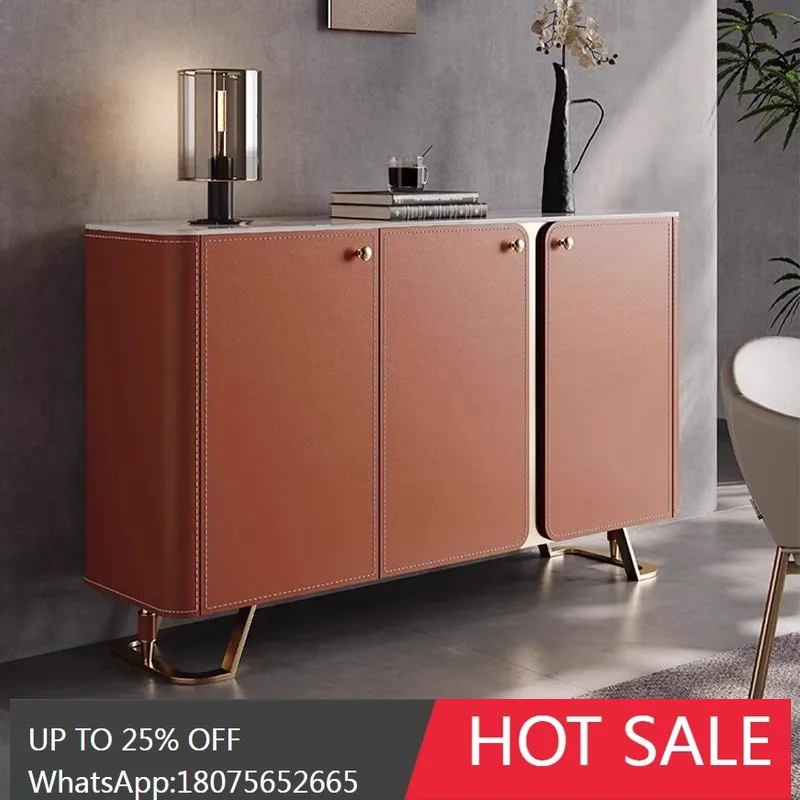 

MJY light luxury saddle leather rock slab bedroom locker living room against the wall integrated entrance cabinet