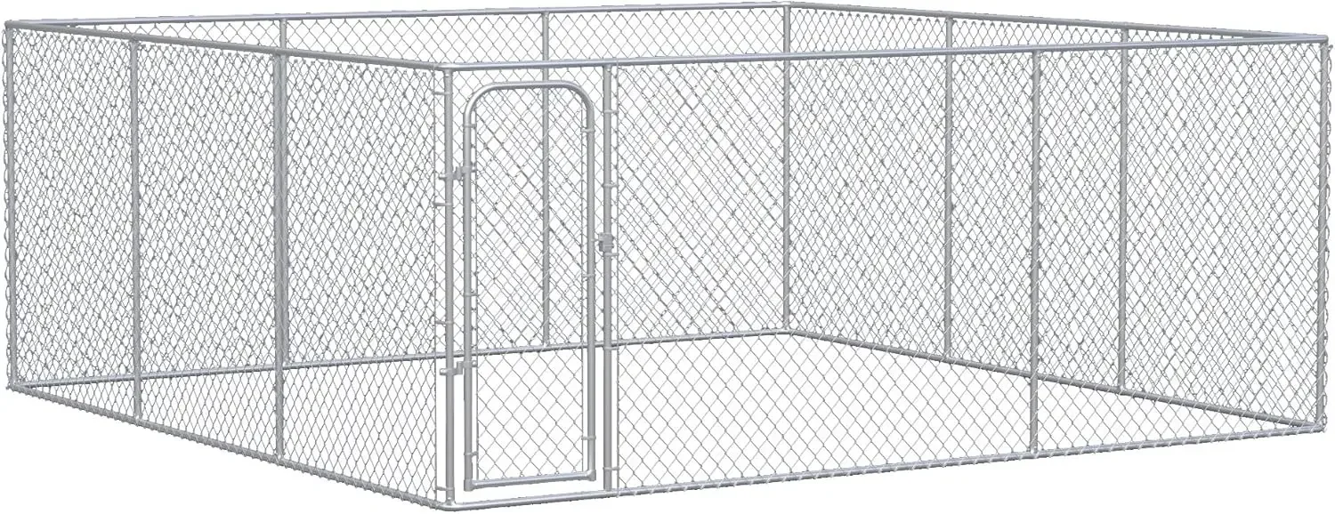 

PawHut Large Dog Kennel Outside, Heavy Duty Dog Cage, Outdoor Fence Dog Run with Galvanized Chain Link, Secure Lock, 15.1' x 15.