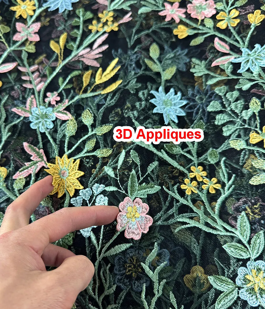 Newest 3D Floral Soft Mesh Embroidery Lace Fashionable Clean Europe African Wedding Dress Fabric Sewing Garment Wear 130CM Width