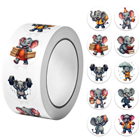 1Roll(500Pcs) One Day in the Life of Elephants Stickers 2.5cm/1.0'' 10 Designs Decals Diy Adorn Gifts Packaging Home Decor