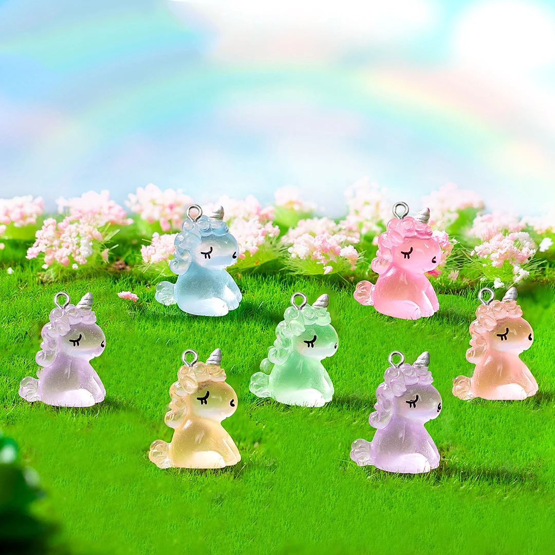 10Pcs Kawaii Luminous 3D Unicorn Horse Resin Charms Cute Animals Pendants for Jewelry Making Earrings Keychains DIY Accessories
