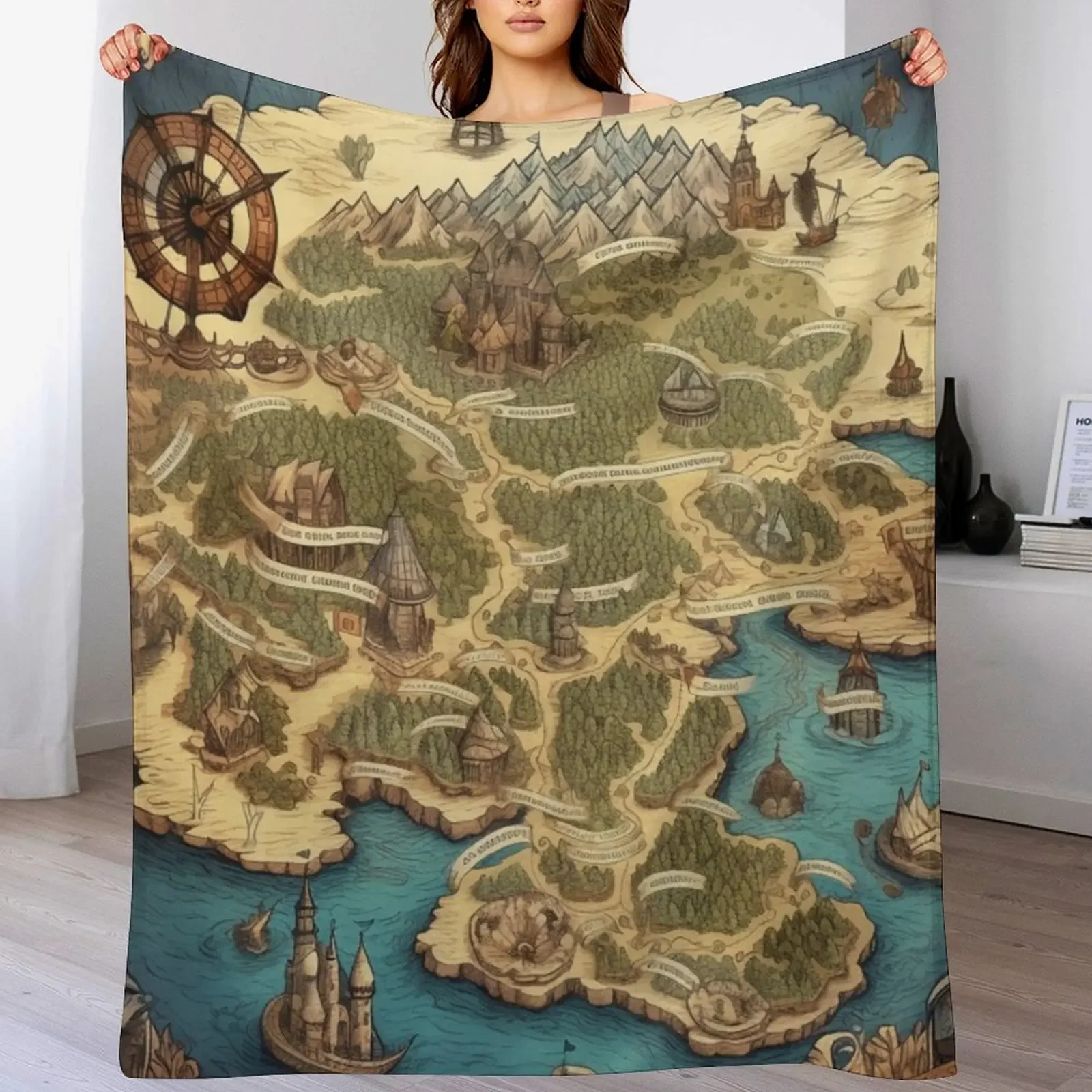 Dnd Fantasy Map Throw Blanket Soft Home Decor Blanket for Couch Bedroom