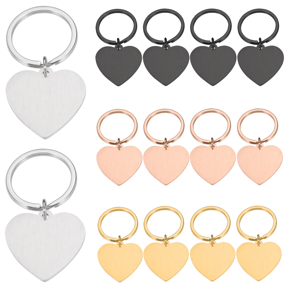 Wholesale 10Pcs/Lot Blank Heart Pet ID Tag for DIY Custom Logo Couple Name Heart Keychain Stainless Steel Keychains Accessories