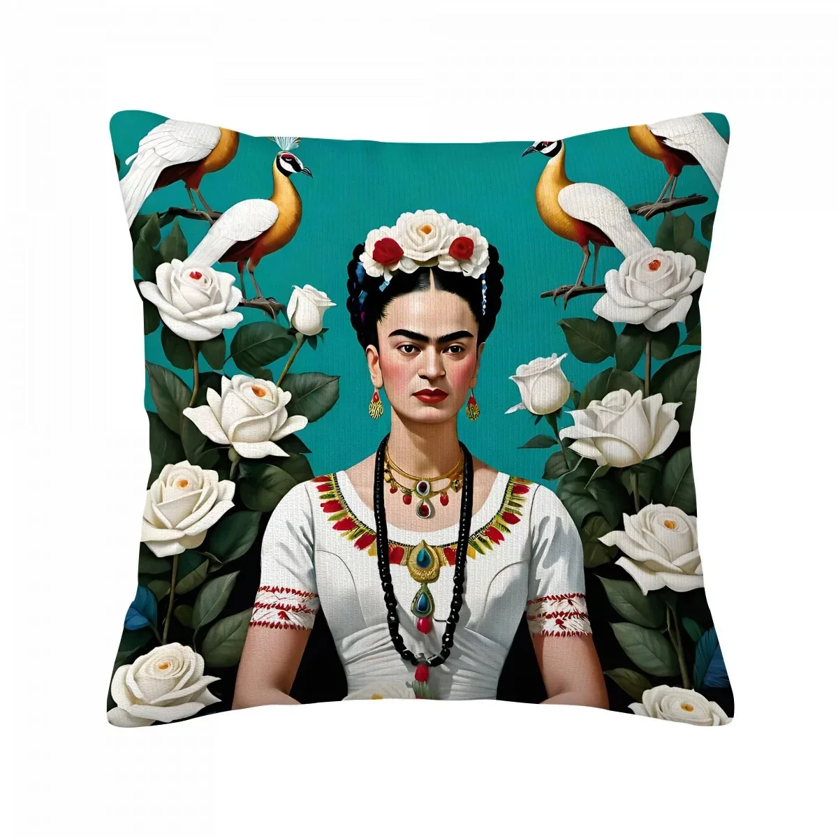 1pc Frida Kahlo Art Pillow Cover, Polyester 2D Double-Sided Print, Mexican Artist & Famous Art Mashup, Art Lover Home & Car Deco