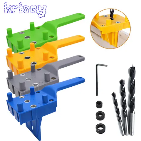 빠른 목재 Doweling Jig 플라스틱 ABS 핸드 헬드 포켓 홀 지그 시스템 목공 Dowel 조인트 용 6/8/10mm 드릴 비트 홀 펀처