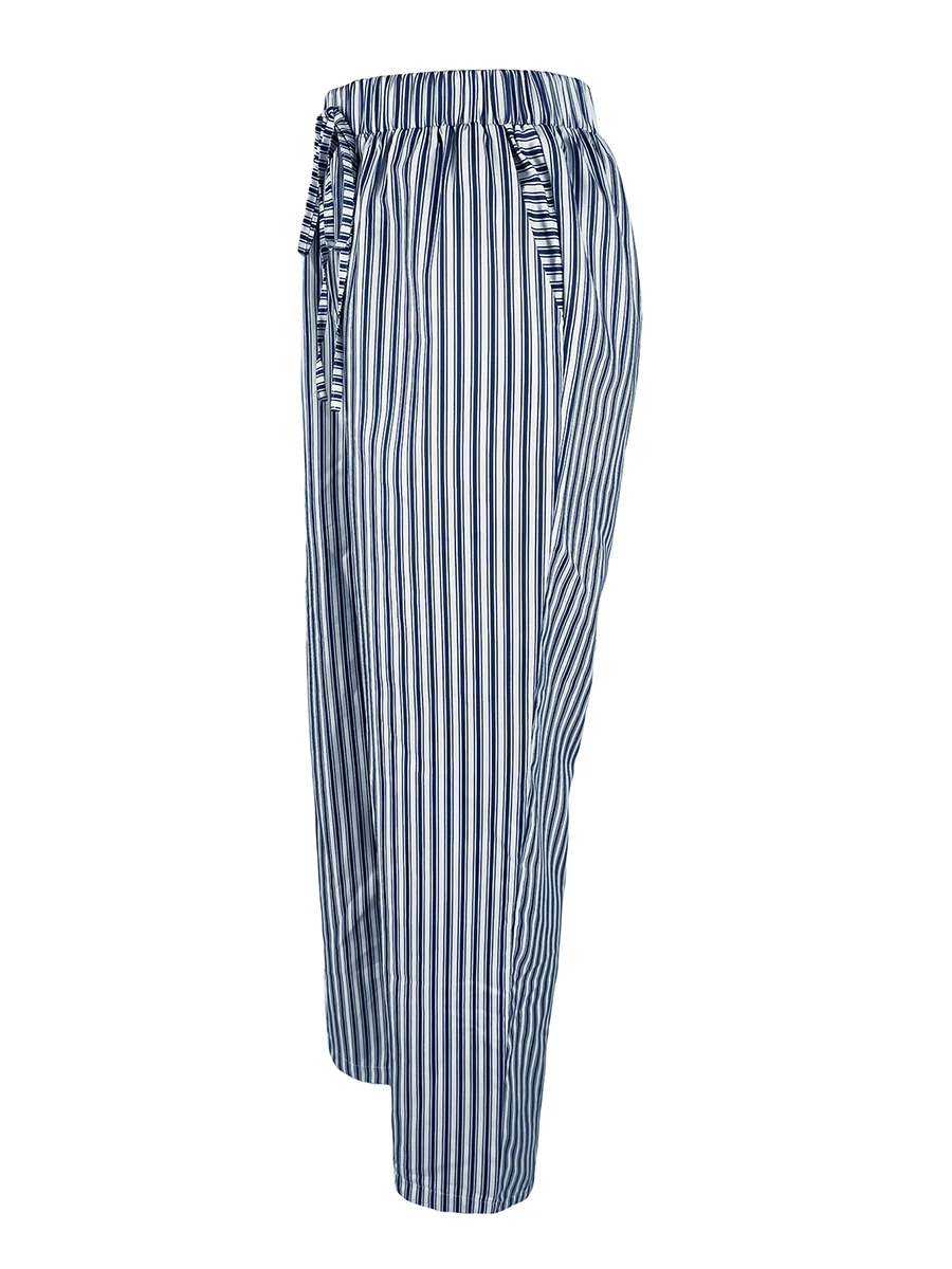 Übergröße Damen Gestreifte Hosen Lässige Weite Hosen mit Kordelzug Herbst Winter Mode Baggy Lange Hosen Hohe Taille Streetwear – Detail 6