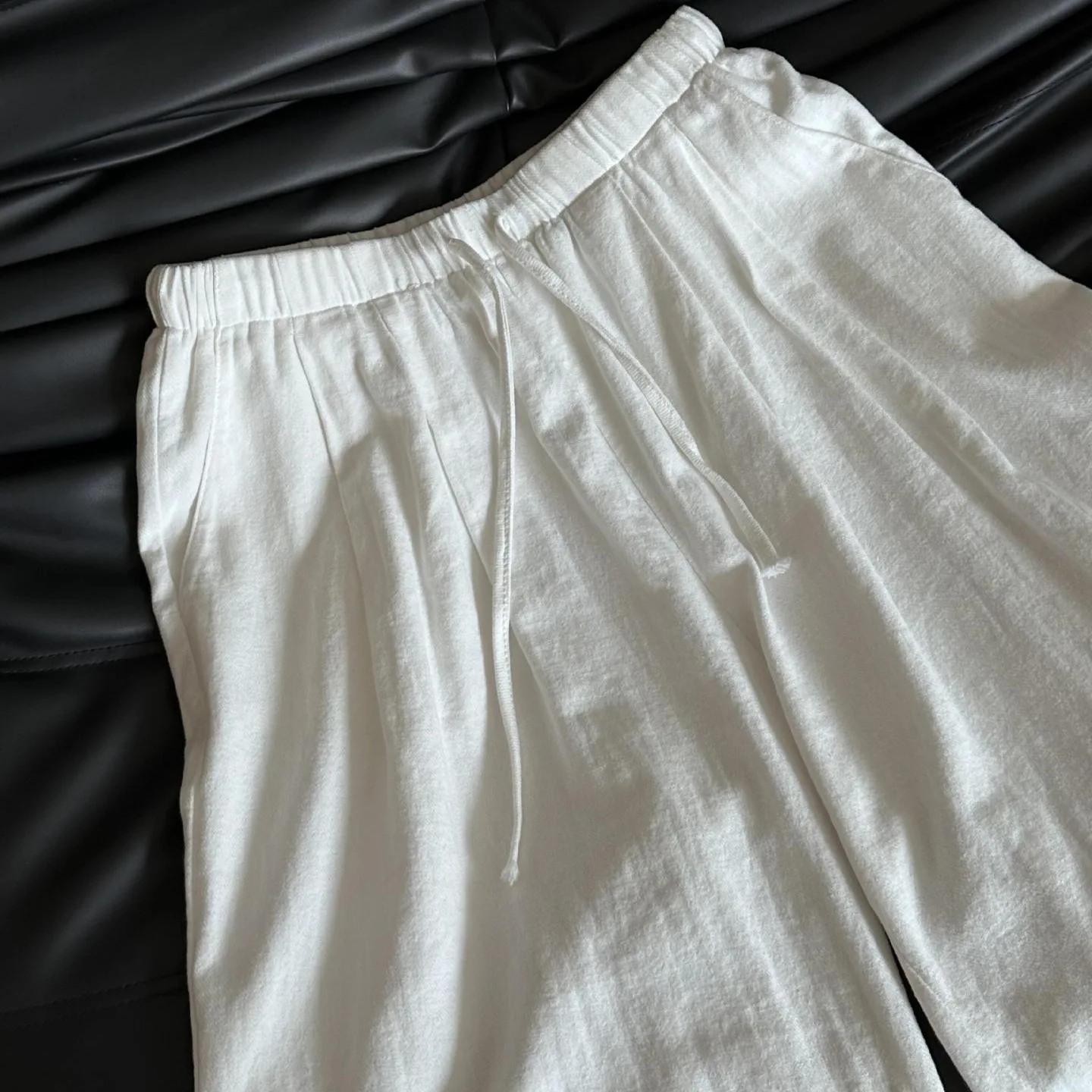 White Linen Feel Thin Wide Leg Pants Women's Loose Casual Summer New Style Inner Lined Straight Casual Pants Cotton Fabric