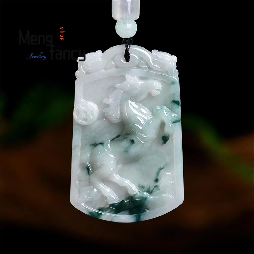 

Natural Myanmar A-grade Jadeite Floating Flower Get Rich Immediately Horse (Chinese zodiac) Jade Pendant Couple Fashion Jewelry