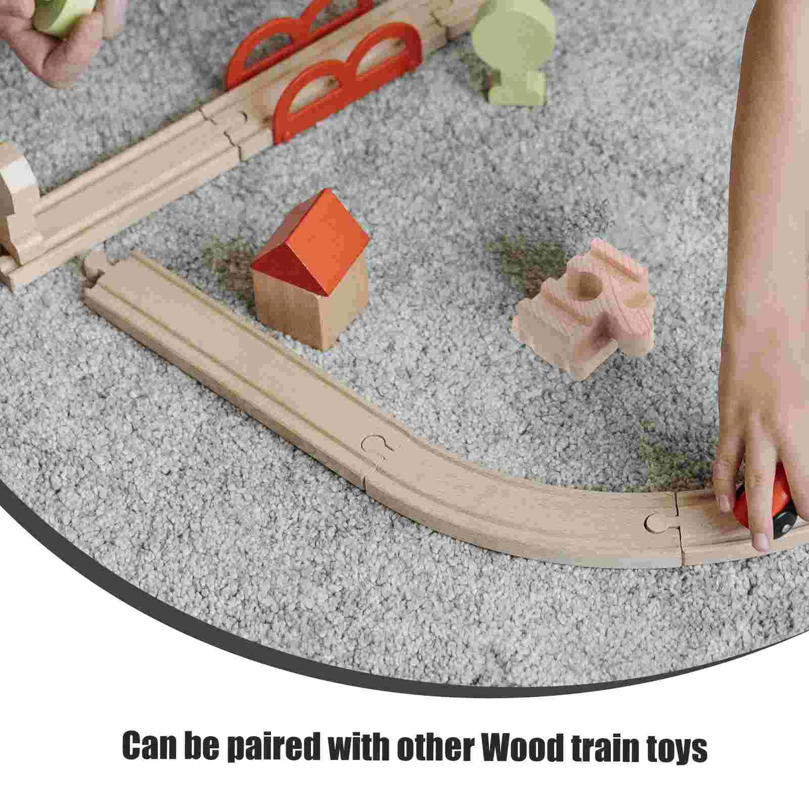 Accesorios de pista, carril recto corto, modelo curvo, tren de madera, vía férrea cruzada, juguetes, montaje DIY