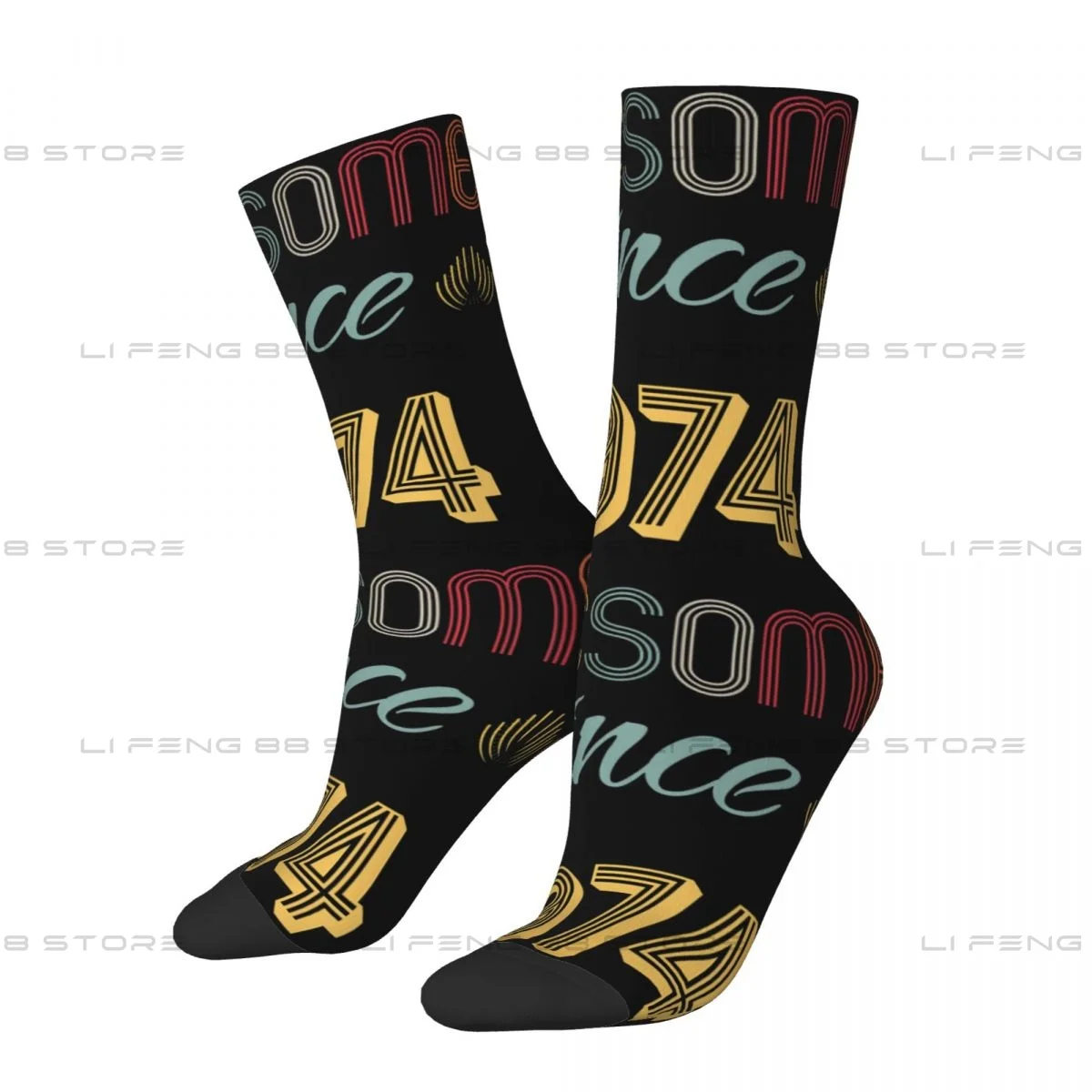 

Retro 70s Style Birthday Year Classic Vintage Born in 1974 Unisex Winter Socks Hiking Happy Socks Street Style Crazy Sock