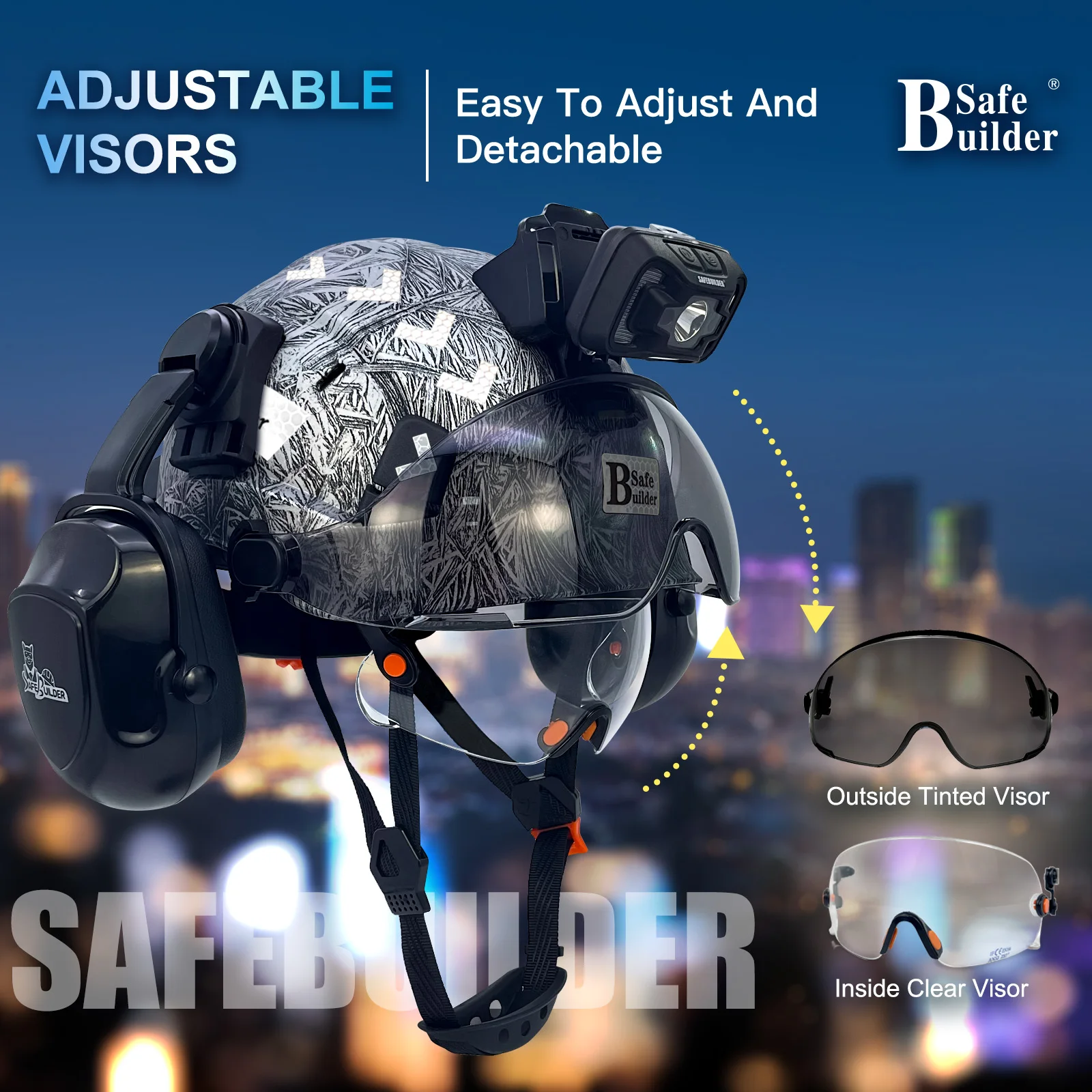 قبعة صلبة للسلامة الصناعية CE EN397 مع قناع وخوذة أمان للمصابيح الأمامية المدمجة للعمل الصناعي الخارجي #3