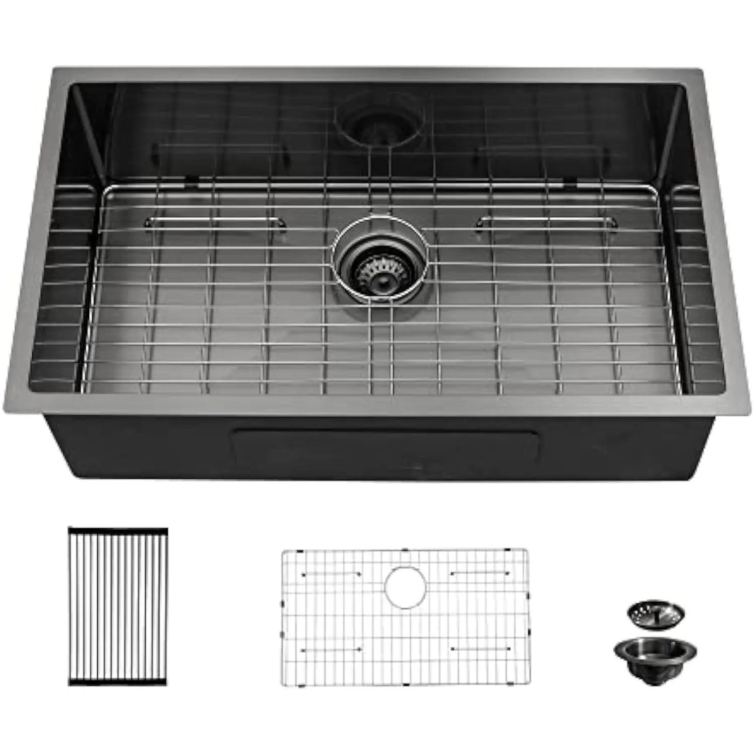 

Кухонная раковина черного цвета с подставкой, 33 дюйма, 33 х19 дюйма, раковина из нержавеющей стали черного цвета, 16 размеров, ручная работа, T304, одна чаша, 10 глубоких раковин