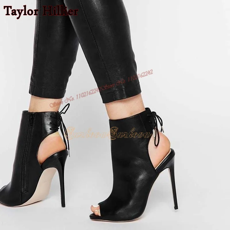 

Black Peep Toe Booties Stiletto Heel Slingback Shoes For Women Fashion Round Toe Patent Leather Sandals Black Women'S Shoes 47