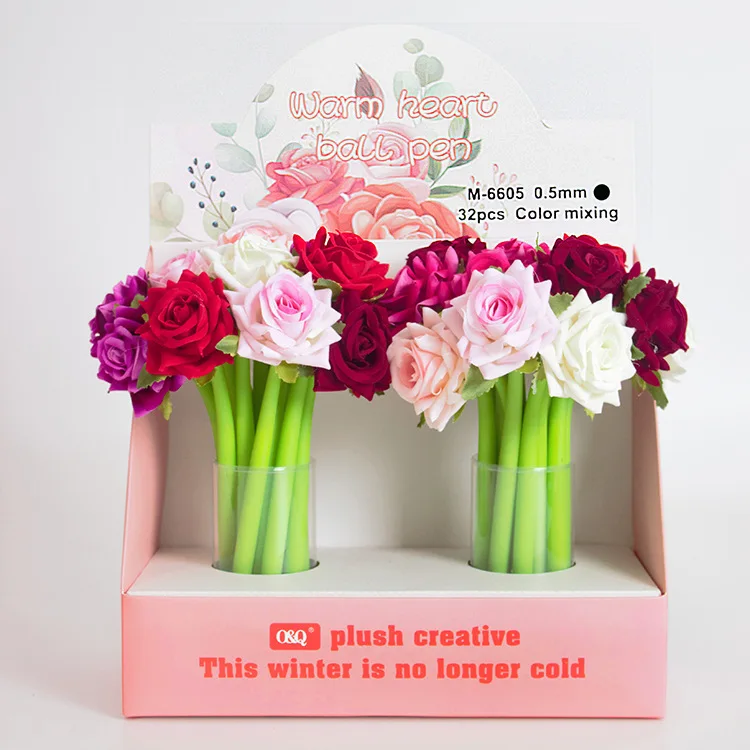 

32 шт., креативный орнамент, роза, нейтральная ручка, оптовая продажа, новые трансграничные подарки, силиконовая декомпрессионная ручка для письма на водной основе
