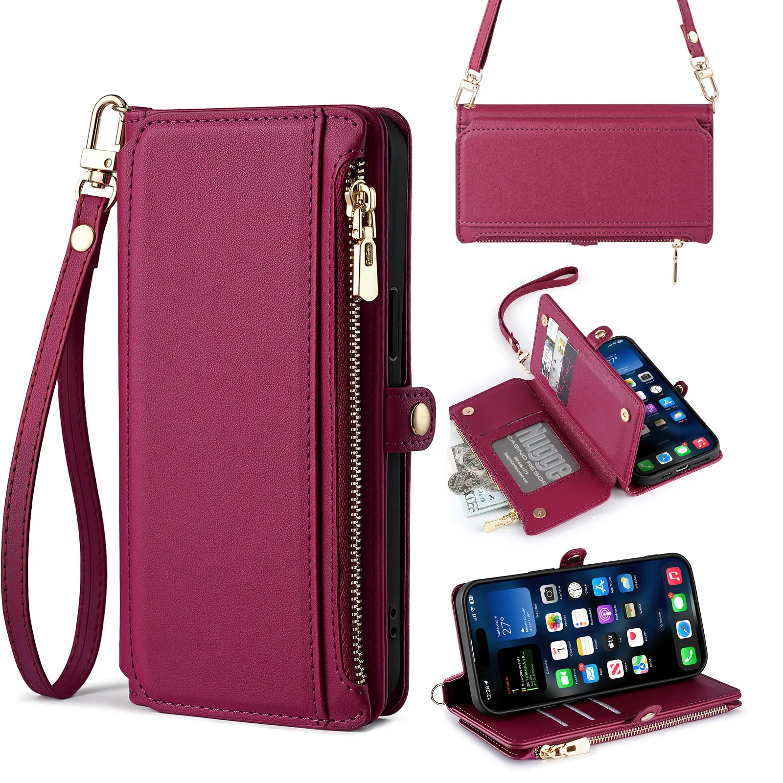 

Shoulder Zipper Wallet Case For Itel P65 RS4 A50 A50C A70 P55 Plus S24 S23 Vision 1 Pro Leather Lanyard Multi 7 Cards Flip Cover