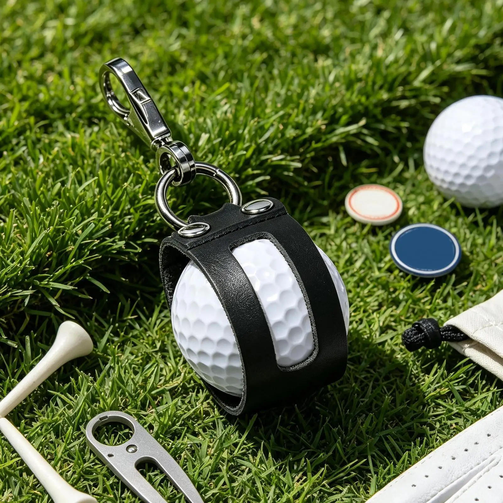 Golf Ball Sleeve Universal Protective Anti-Scratch PU Leather Golf Ball Pocket Waist Belt Clip For Course Outdoors Clubhouse