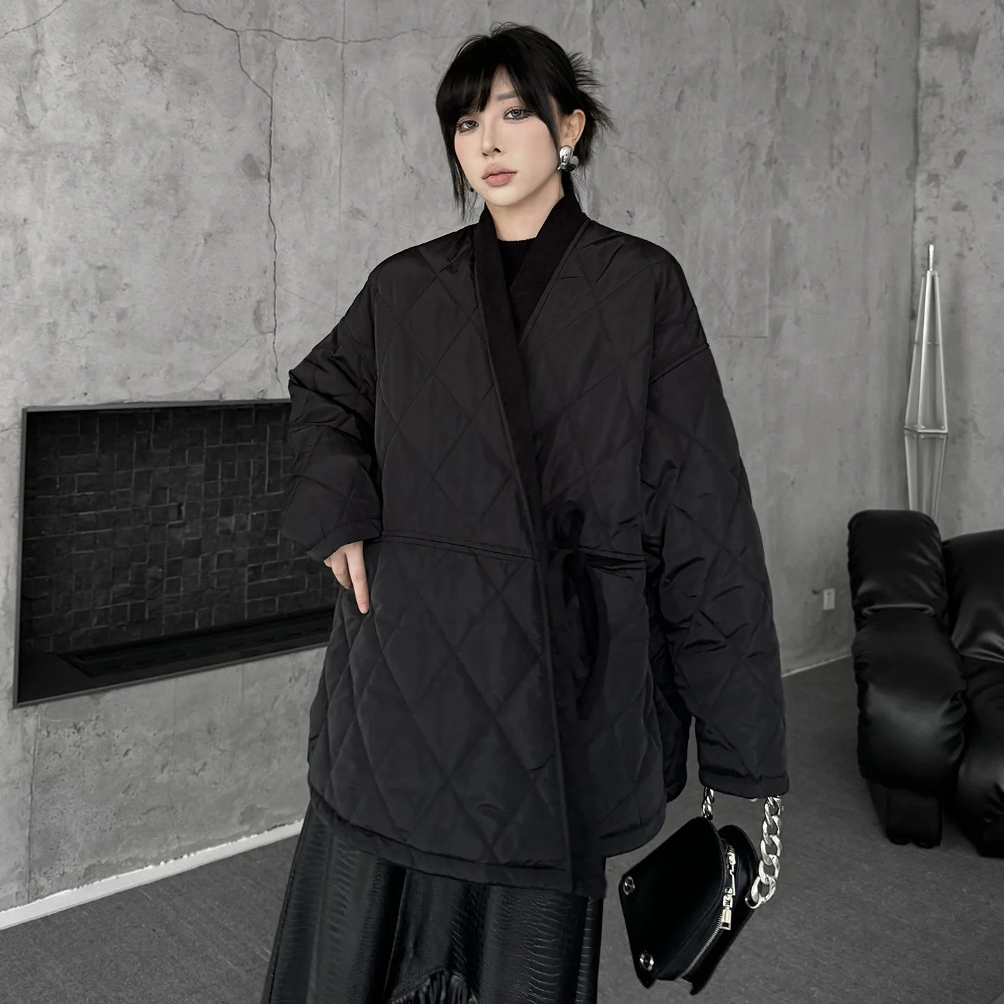 

SuperAen European and American Style Design Fashion Diamond-patterned Cotton-padded Jacket 2025 Autumn and Winter Loose Coats